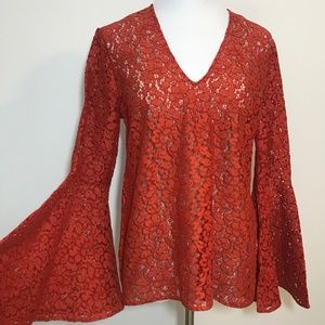 NWOT Zara V-Neck Lace Bell Sleeve Top